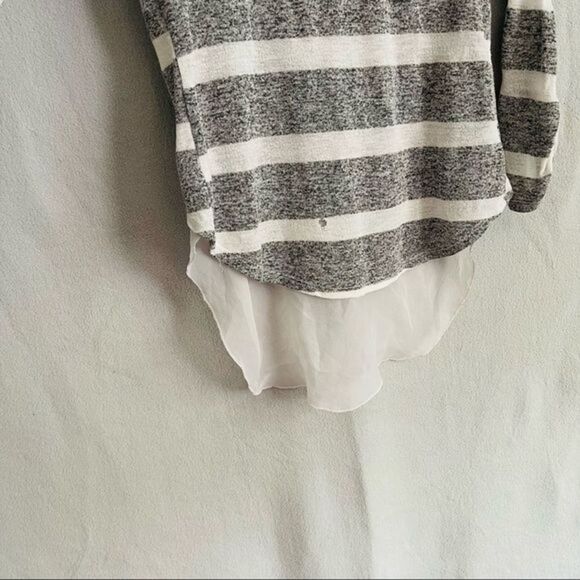 Striped Knit Long Sleeve Top with White Mesh High Low Shirttail - Picture 2 of 7